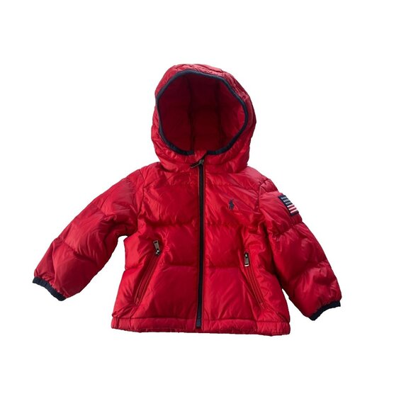 Ralph Lauren Red Hooded Puffer Jacket  Baby 12 Month Packable Preppy - Picture 1 of 9